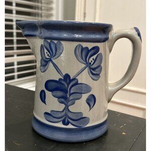 Beaumont Brothers Pottery Salt Glazed Pitcher Bbp Blue Primitive Floral